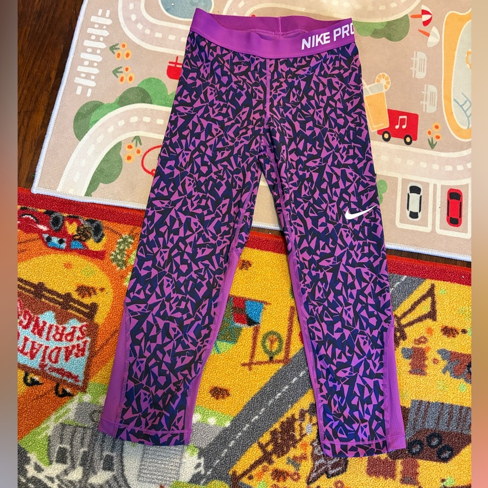Nike Pro Purple and Black Geometric Leggings